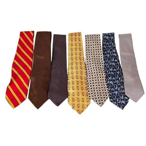 Lot Of 7 Designer Men’s Silk Neck Ties Striped Geometric Abstract Valentino More - Picture 1 of 12
